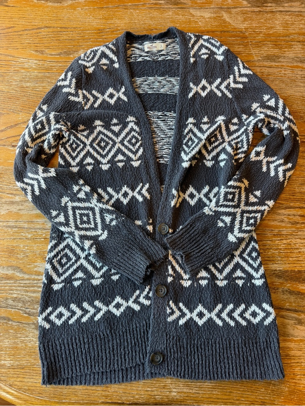 Hollister Black & White Geometric Button-Front Cardigan